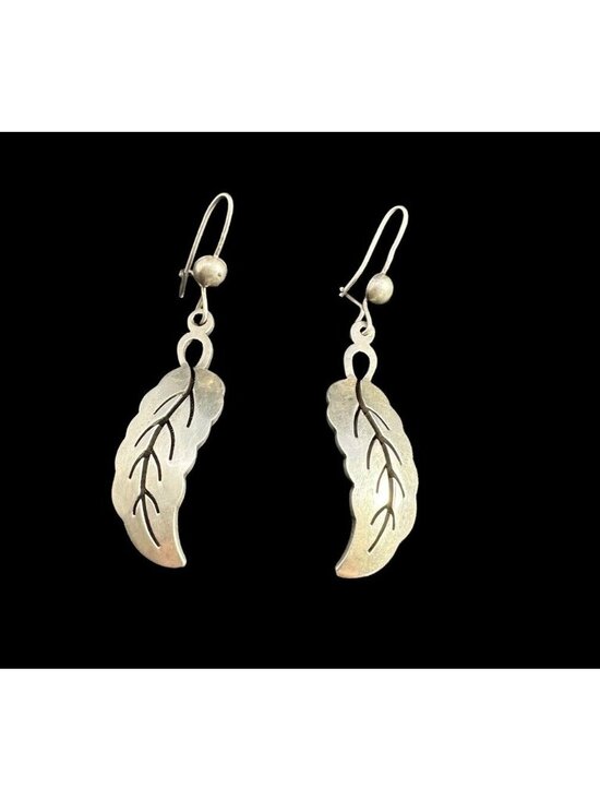 Taxco Jewelry - Earrings Taxco Sterling Silver Leaf Dangle Vintage Signed TV-48 Mexico